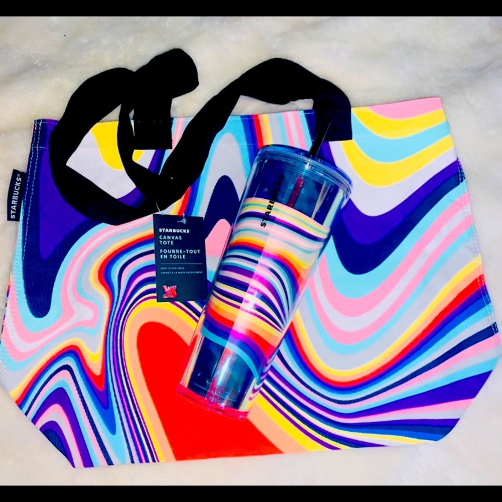 Starbucks 2pc Set Target Exclusive Release Retro Swirl Wave Tumbler Cup & Tote